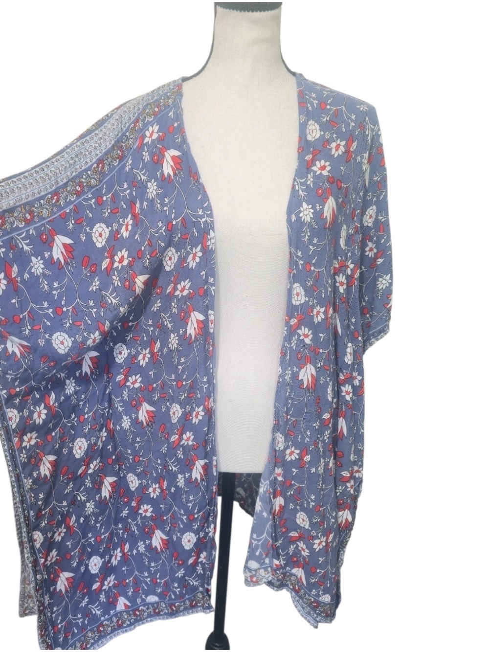 Japna Blue Floral Boho Kimono Cover-Up Made in India OS Boho Cottagecore Beach